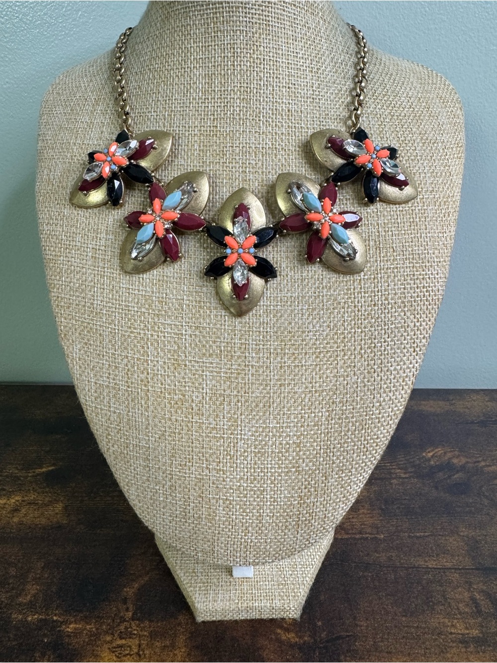 J. Crew Floral Statement Necklace in Coral, Burgundy & Black